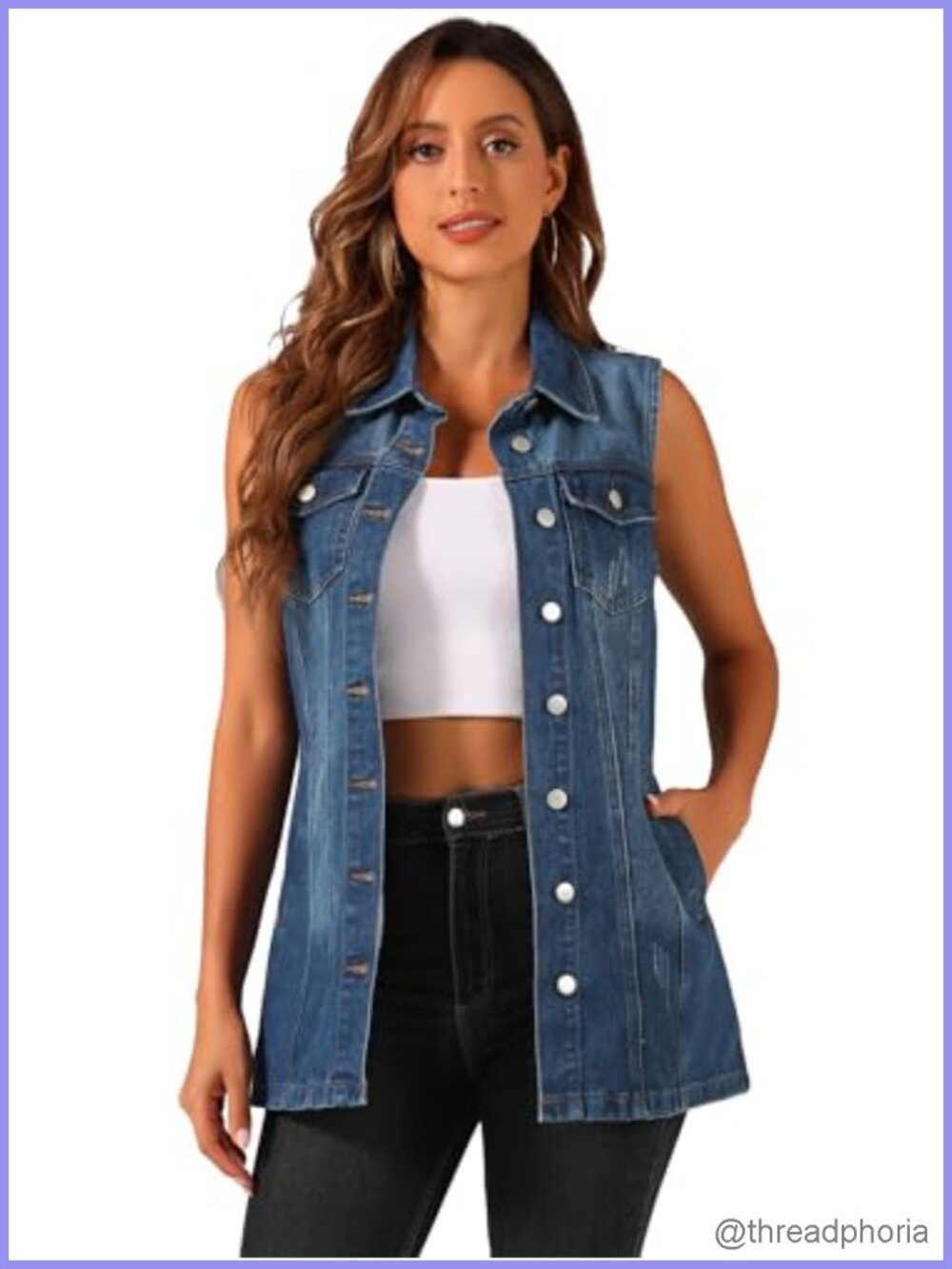 Women's Sleeveless Denim Vest Casual Jean Vest Cargo with Pockets